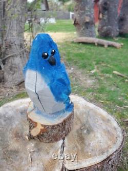 BLUE JAY Chainsaw Carving Wooden BLUE JAY Statue 14 Tall Hand Made