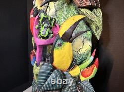 BORUCA MASK Hand Carved Wood Signed Birds And Frogs Read Discription Damage