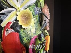 BORUCA MASK Hand Carved Wood Signed Birds And Frogs Read Discription Damage