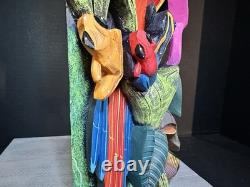 BORUCA MASK Hand Carved Wood Signed Birds And Frogs Read Discription Damage