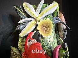 BORUCA MASK Hand Carved Wood Signed Birds And Frogs Read Discription Damage