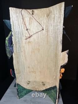 BORUCA MASK Hand Carved Wood Signed Birds And Frogs Read Discription Damage