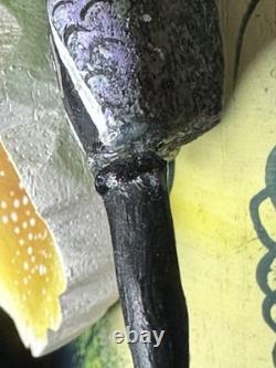 BORUCA MASK Hand Carved Wood Signed Birds And Frogs Read Discription Damage