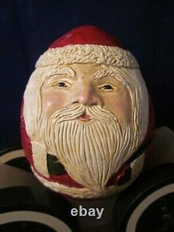 BRIERE Folk Art Pull Toy 1990 Santa Claus Egg Ball & 1992 Cart / Cradle #304