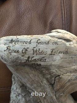 BURNT & CARVED DRIFTWOOD Vintage Prince of Wales Alaska Eagle Artist Signed Rare