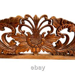 Balinese Sacred Lotus Wall Art Relief architectural Panel Hand Carved Wood Decor