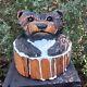 Bear In A Wash Tub Chansaw Carving Fat Bear Cub Funny Cartoon Folk Art Pine