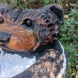 Bear In A Wash Tub Chansaw Carving Fat Bear Cub Funny Cartoon Folk Art Pine