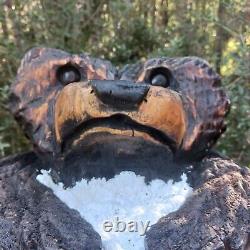 Bear In A Wash Tub Chansaw Carving Fat Bear Cub Funny Cartoon Folk Art Pine