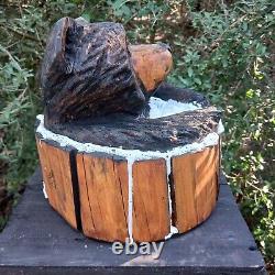 Bear In A Wash Tub Chansaw Carving Fat Bear Cub Funny Cartoon Folk Art Pine