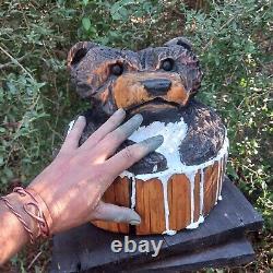 Bear In A Wash Tub Chansaw Carving Fat Bear Cub Funny Cartoon Folk Art Pine
