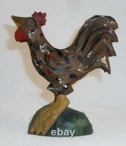 Beautiful 1993 Hand Carved and Painted Wood Folk Art Rooster By Jonathan Bastian