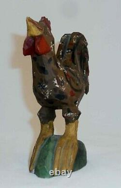 Beautiful 1993 Hand Carved and Painted Wood Folk Art Rooster By Jonathan Bastian