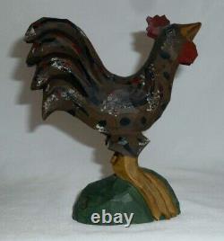 Beautiful 1993 Hand Carved and Painted Wood Folk Art Rooster By Jonathan Bastian