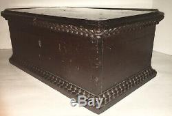 Beautiful 19th C American Walnut Folk Art Dovetail Document Box Hand Carved