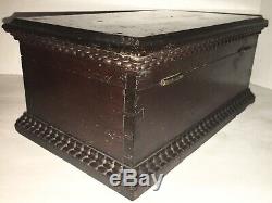 Beautiful 19th C American Walnut Folk Art Dovetail Document Box Hand Carved