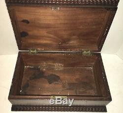 Beautiful 19th C American Walnut Folk Art Dovetail Document Box Hand Carved