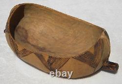 Beautiful 20th Century Folk Art Hand Carved Canoe Shaped Wooden Bowl