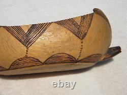 Beautiful 20th Century Folk Art Hand Carved Canoe Shaped Wooden Bowl