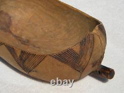 Beautiful 20th Century Folk Art Hand Carved Canoe Shaped Wooden Bowl