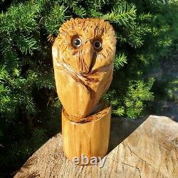 Beautiful Black Locust Wood Chainsaw Carved Owl Folk Art OOAK