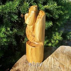 Beautiful Black Locust Wood Chainsaw Carved Owl Folk Art OOAK