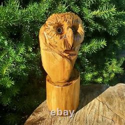 Beautiful Black Locust Wood Chainsaw Carved Owl Folk Art OOAK