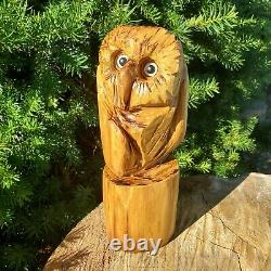 Beautiful Black Locust Wood Chainsaw Carved Owl Folk Art OOAK