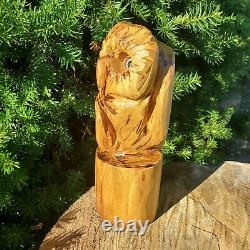 Beautiful Black Locust Wood Chainsaw Carved Owl Folk Art OOAK