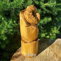 Beautiful Black Locust Wood Chainsaw Carved Owl Folk Art OOAK