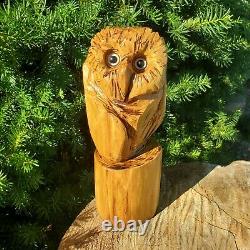 Beautiful Black Locust Wood Chainsaw Carved Owl Folk Art OOAK