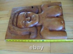 Beautiful FEMALE NUDE primitive decorative folk art carved wood PANEL T. Plummer