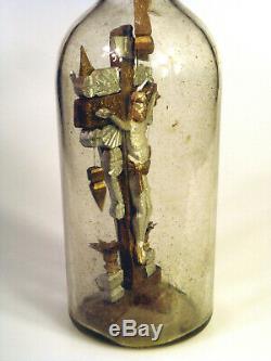 Beautiful Jesus with Halo on the Cross in a Bottle, Folk Art, Whimsy, Whimsey