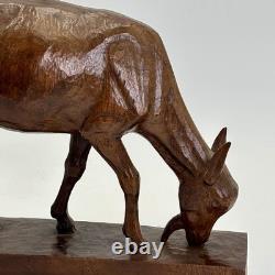 Beautiful Vintage Hand Carved Wood Mountain Goat Folk Art Large Sculpture