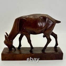 Beautiful Vintage Hand Carved Wood Mountain Goat Folk Art Large Sculpture