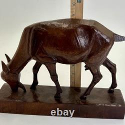 Beautiful Vintage Hand Carved Wood Mountain Goat Folk Art Large Sculpture