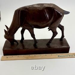 Beautiful Vintage Hand Carved Wood Mountain Goat Folk Art Large Sculpture