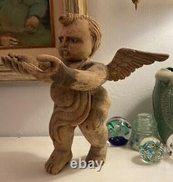 Beautiful Vintage hand carved Chubby Angel, Glass Eyes, Mexican Folk Art