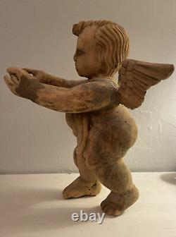 Beautiful Vintage hand carved Chubby Angel, Glass Eyes, Mexican Folk Art