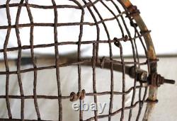 Big Antique Folk Art Handcrafted Clam Basket Wood Metal Carved Handle Cape Cod