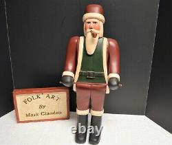 Big Hand Carved Wood Jointed Santa withPipe by Famed Folk Artist Mark Glandon 17