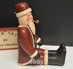 Big Hand Carved Wood Jointed Santa withPipe by Famed Folk Artist Mark Glandon 17