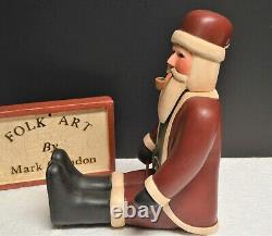 Big Hand Carved Wood Jointed Santa withPipe by Famed Folk Artist Mark Glandon 17