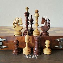Big soviet carved chess set Wooden vintage USSR russia antique folk art