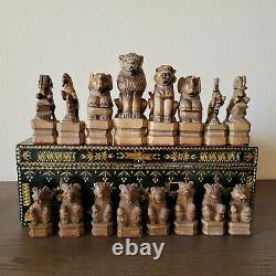 Big soviet chess set 50s Folk art Wooden vintage USSR russia antique carved