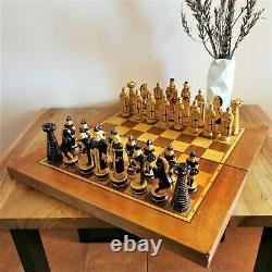 Big soviet folk art hand carved chess set Wooden russia vintage USSR antique