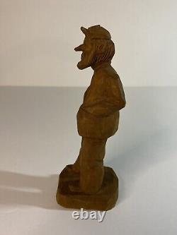 Bill Plunkett Hand-Carved Wood Sculpture Figurine Western Farmer Folk Art 1971
