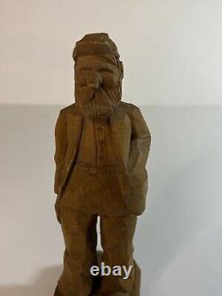 Bill Plunkett Hand-Carved Wood Sculpture Figurine Western Farmer Folk Art 1971