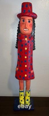 Bradford Naugler Signed Folk Art Sculpture b. 1948 Large Painted Wood Figure Rare