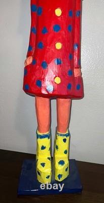 Bradford Naugler Signed Folk Art Sculpture b. 1948 Large Painted Wood Figure Rare